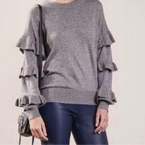 J Crew Gray Ruffle Sleeve Sweater
